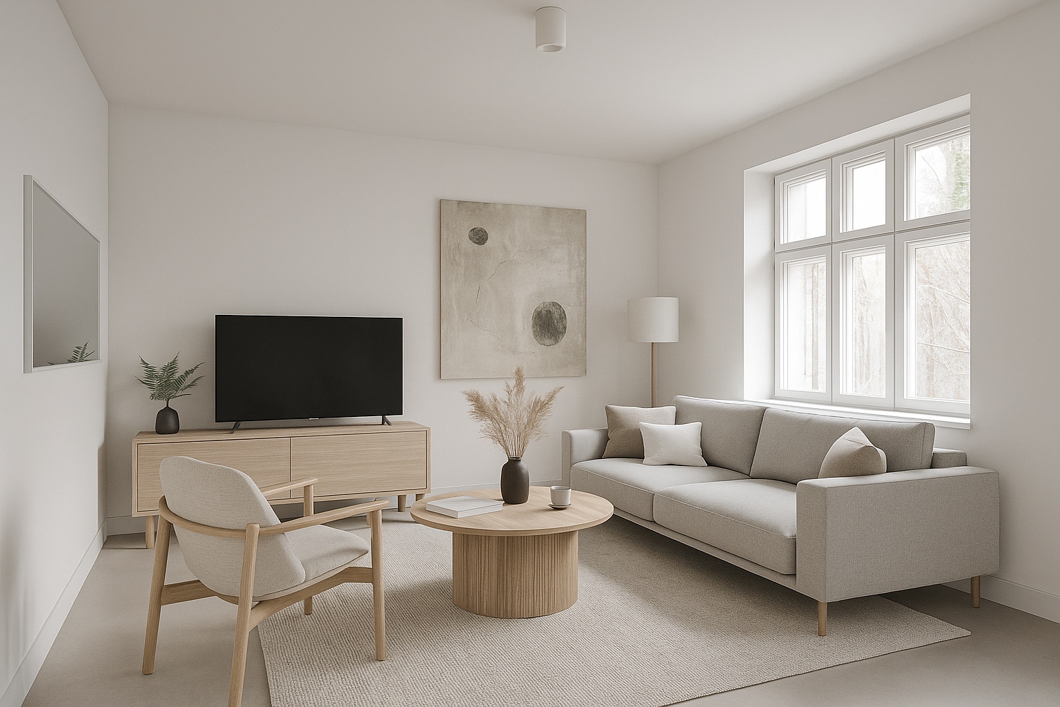 Vizualizace moderního obývacího pokoje rodinného domu